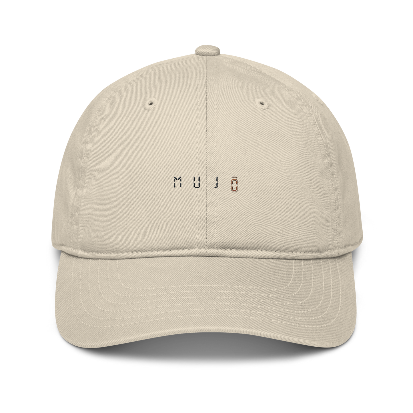 m u j ō | wordmark dad hat | taupe